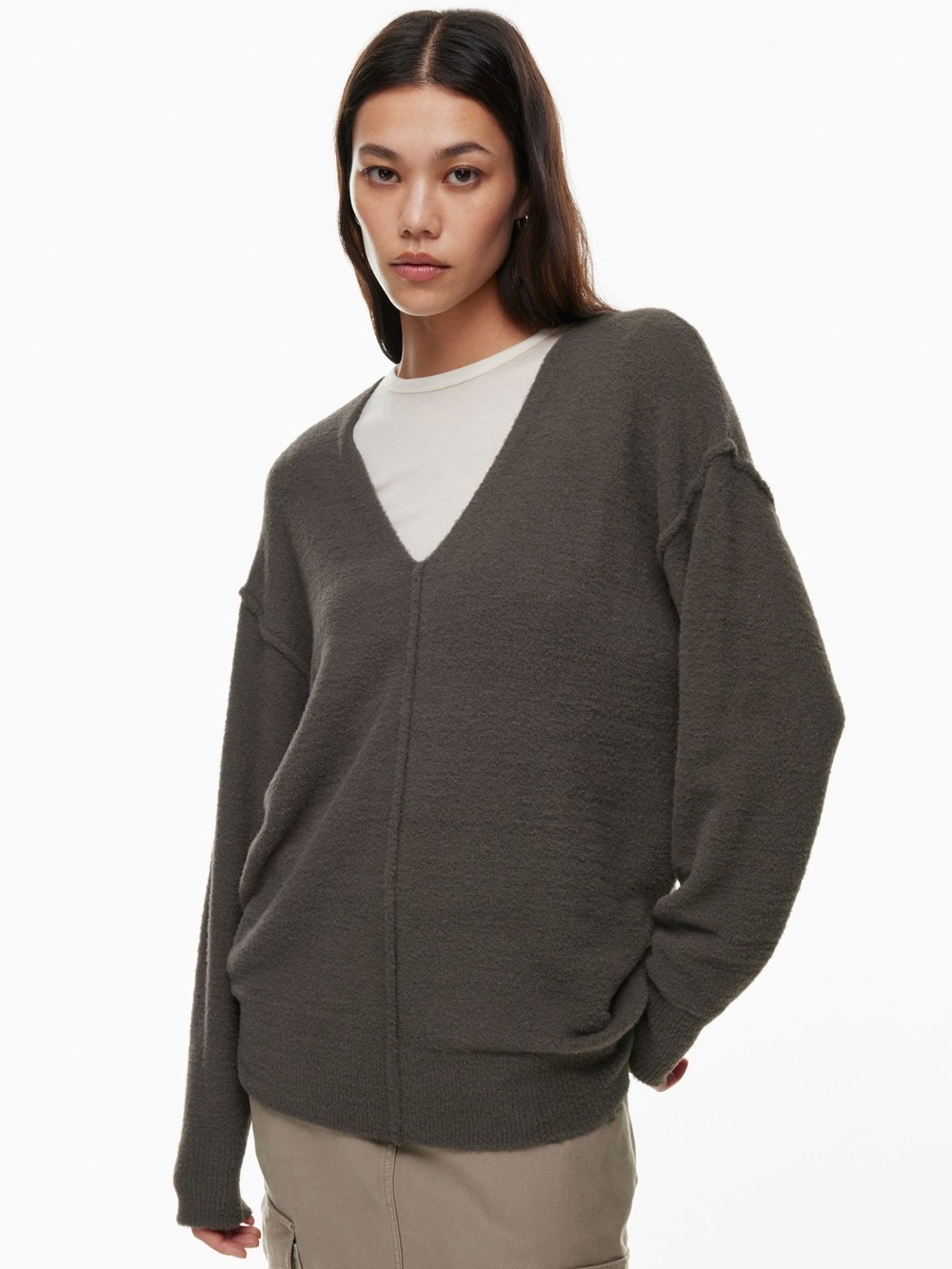 V-Neck Cozy Women's Sweater - Dark Olive